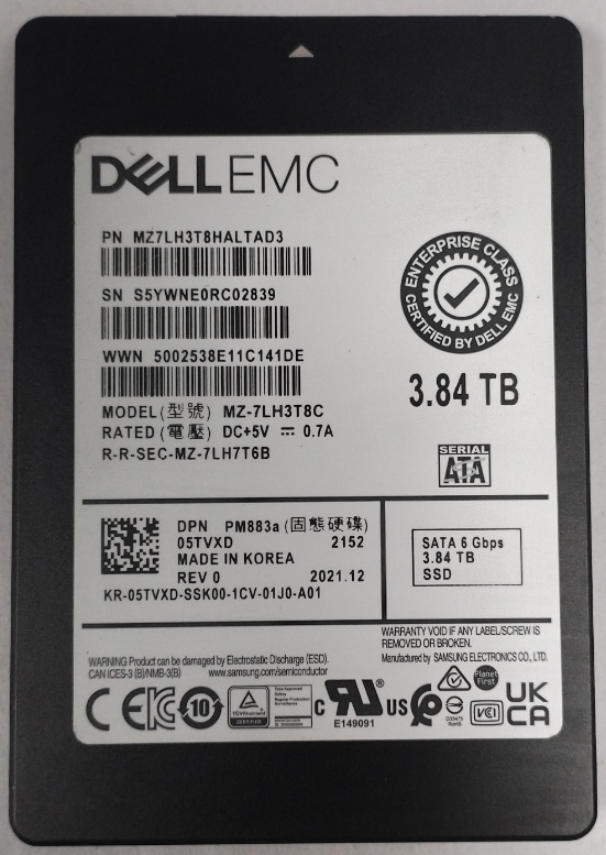 Dell 3.84TB SSD up to SAS 24Gbps ISE Read Intensive 512e 2.5in Hot-plug 1WPD